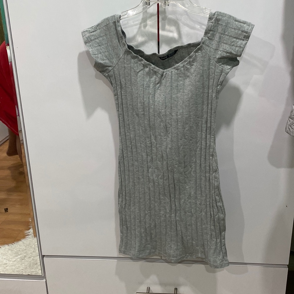 Grey midi off the shoulder dress